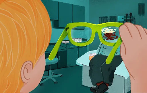 an image of a person being blurred through a glasses lens